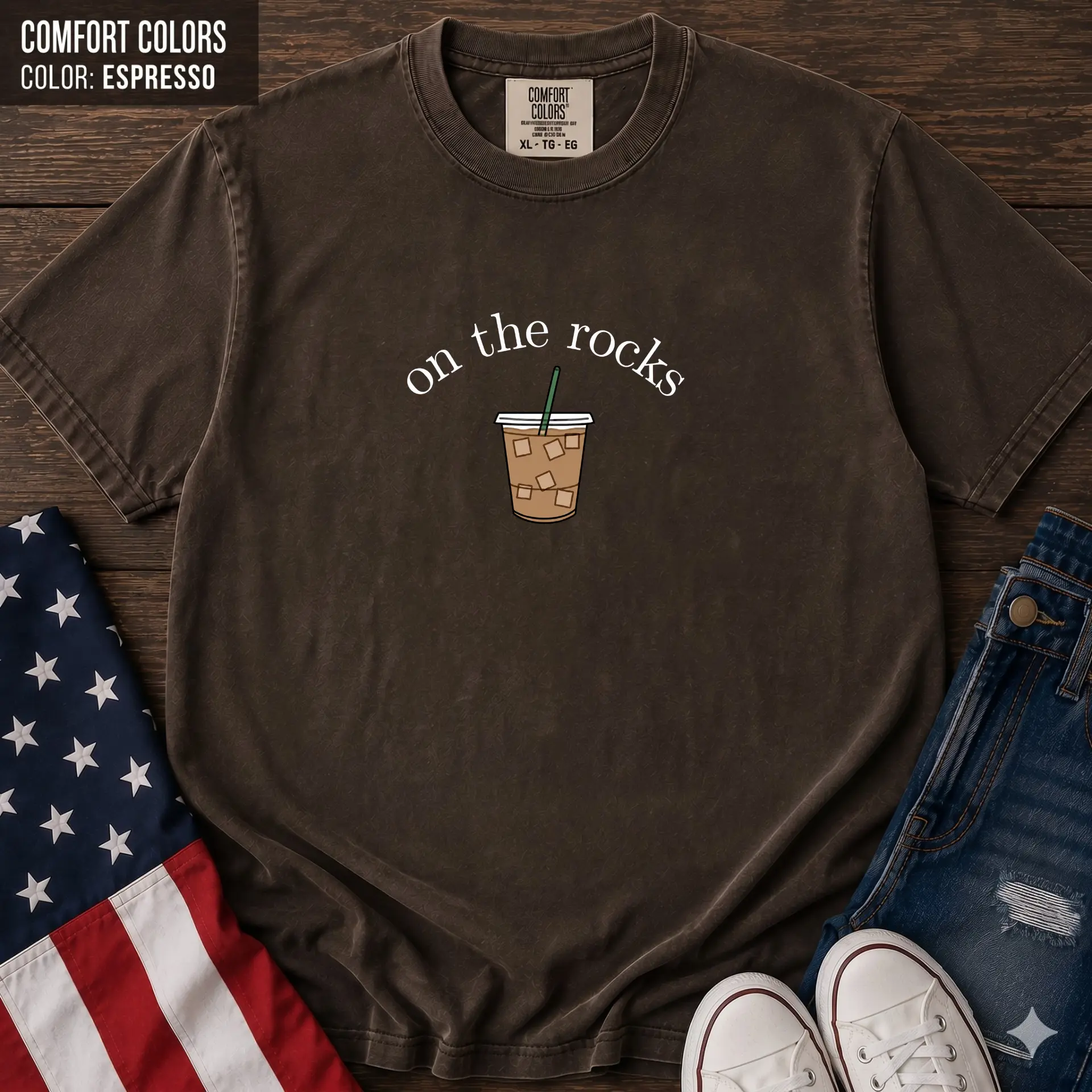 Comfort Colors On The Rocks Shirt, Premium Heavyweight Cotton Iced Coffee Lover Tee, Cute Minimalist Caffeine Addict Cup Graphic Top, Century Cotton Co.