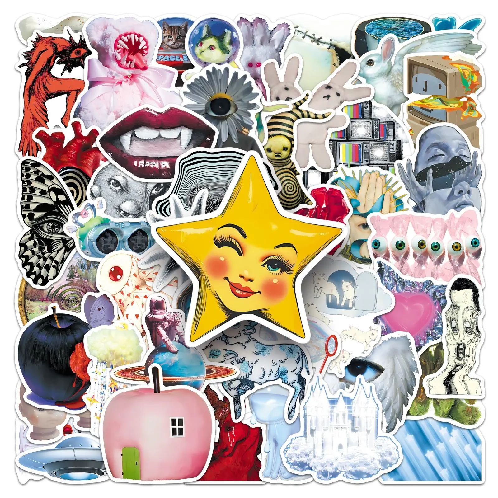 50pcs Weird Core Slightly Horror Dream Illusion Series Graffiti Stickers, Waterproof Creative DIY Decorative Stickers Suitable for Luggage, Phone Cases, Laptops, Helmets and Skateboards