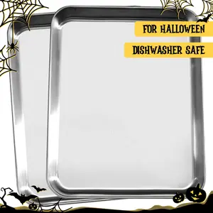 2-Piece Stainless Steel Baking Pans, Non-Stick Cookie Sheets, Dishwasher Safe - Perfect for Halloween, Christmas, Easter and Thanksgiving