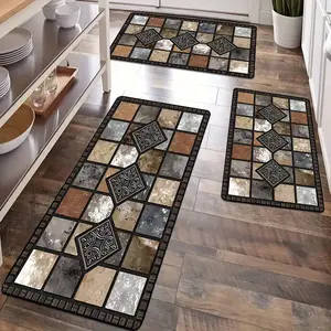 Vintage Geometric Design Boho Kitchen Rug, Geometric Pattern Rug, Non-Slip Soft Washable Carpet, Home Decor Kitchen Mat, Entryway Laundry Room Bathroom Bedroom Hallway