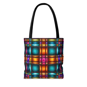 9DCHROME Plaid Allover Tote Bag | Chrome Plaid Pattern, All-Over Print