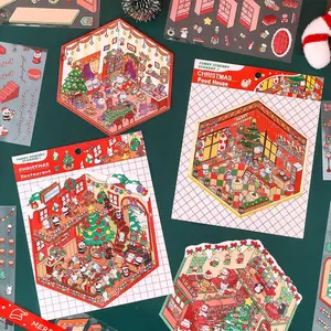 Christmas Miniature Sticker Collection (4pcs Scenes) - Set of Diverse 3D Holiday Stickers for DIY Junk Journals, Gift Toppers & Festive Crafting