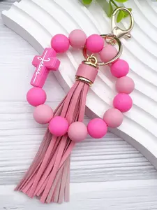 Silicone Cross Beaded Bracelet Keychain, Creative Wristband Key Ring Accessory, Women's Bag Charm, Fashionable Jewelry Gift