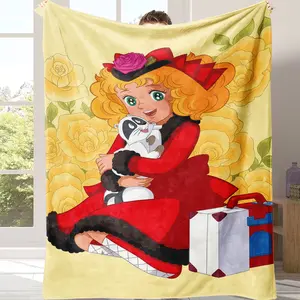 Candy Candy Anime Flannel Throw Blanket Soft Warm All-Season Vibrant Mixed Colors with Roses Characters Cozy for Home Office Camping Perfect Gift for Sports Music Fans Candy Decor Camping Warmth Accessory Whimsical Design Detailed Illustration