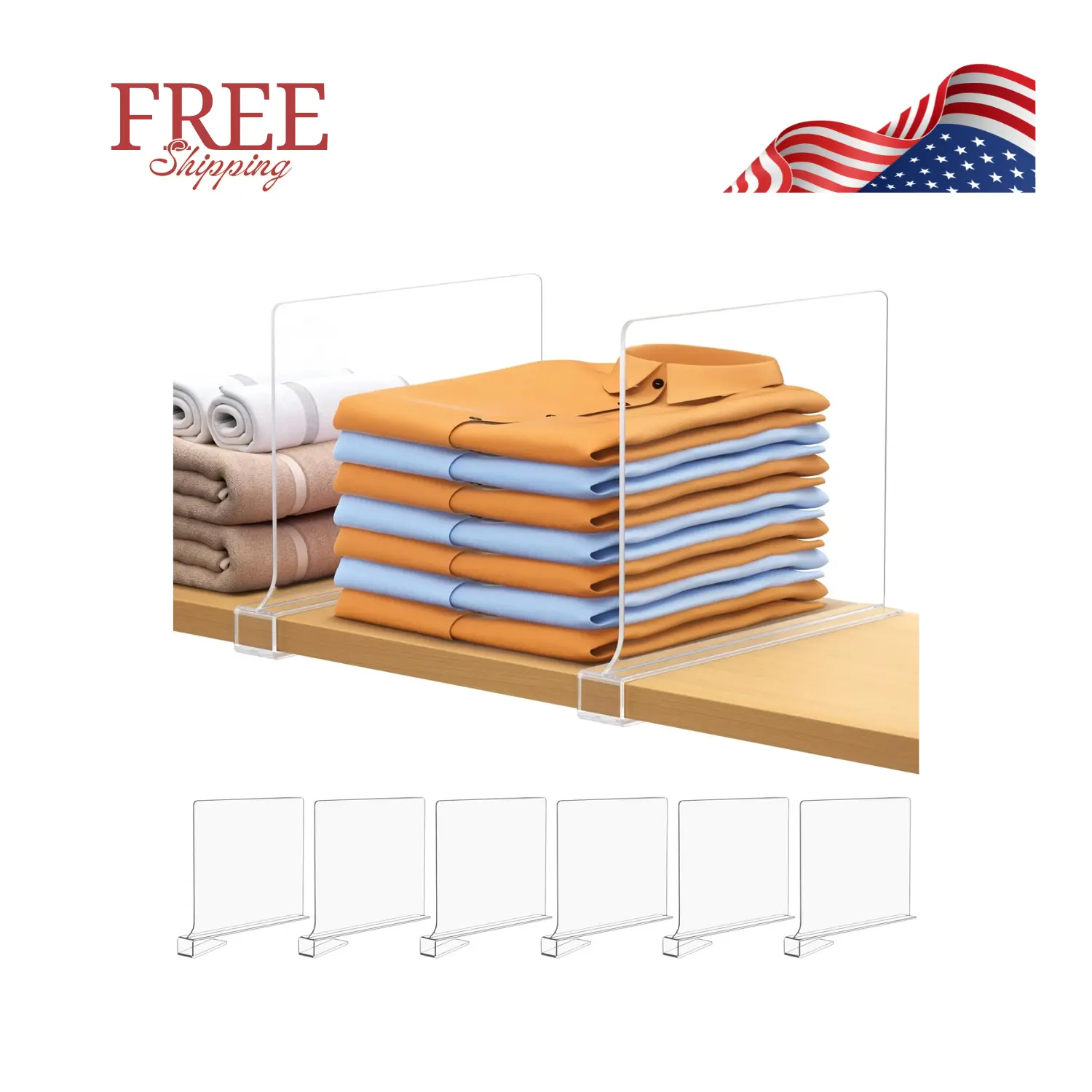 6 PCS Shelf Dividers for Closet Organization Acrylic Clear