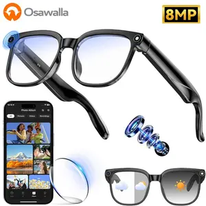 Osawalla AI Smart Glasses with 8MP Camera, 1080P Anti-Shake Video Recording, Real-Time Translation, AI Voice Assistant, Bluetooth Smart Glasses for Travel, Outdoor & Daily Use, Men Women