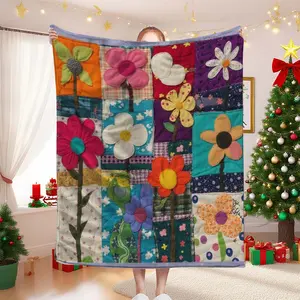 Vintage Blanket, Plaid Floral Print, Soft Warm Cozy Throw for Sofa Bed Car Office Camping Travel, All Seasons Gift, Birthday Christmas