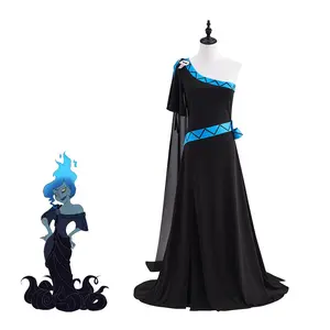 Anime Cosplay Costume Robe Ball Gown Hercules Costume Woman's Black Dress Halloween Fantasia Witch Ball Gown