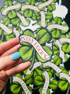 STAY LUCKY Hard Hat Sticker, LINEMAN Hard Hat Sticker, Lucky Charm Sticker.