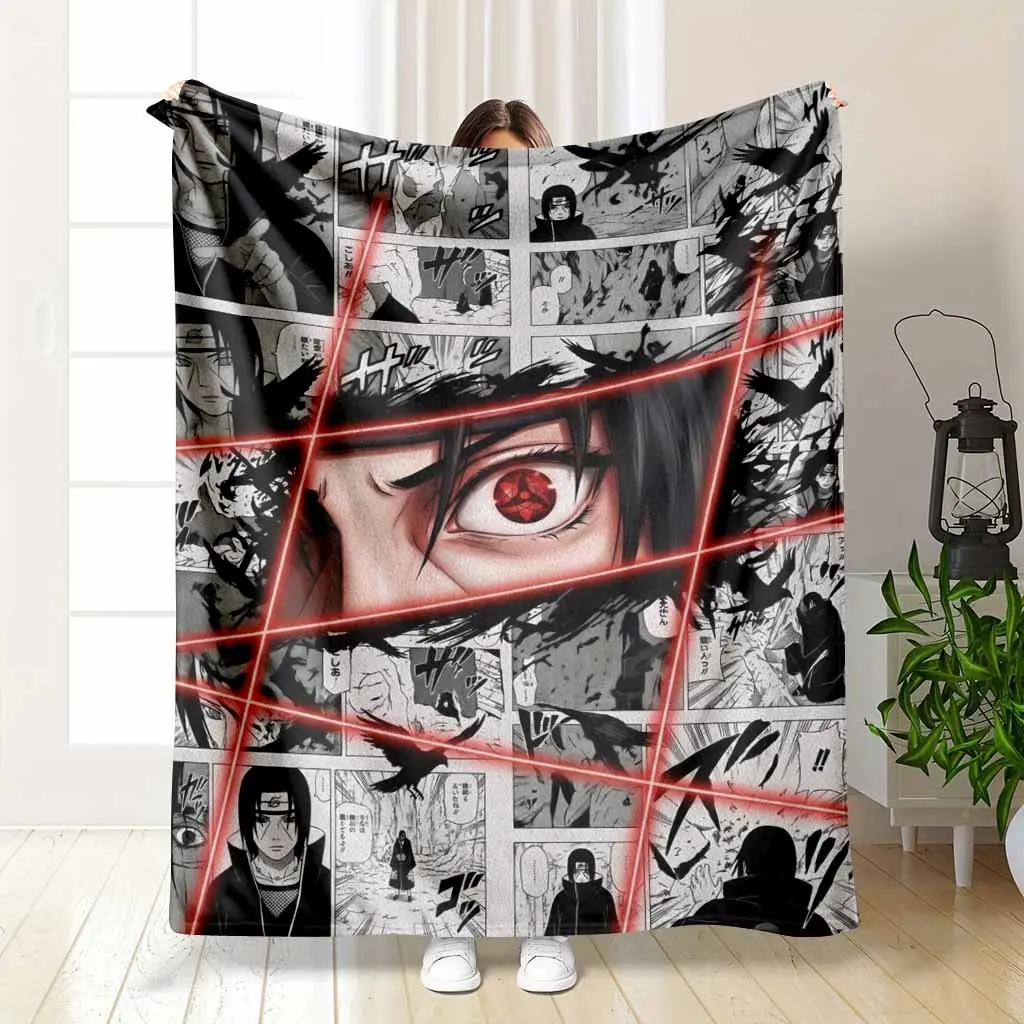 Dark Ninja Raven Flannel Blanket Red Eye Manga Panel Print Soft Cozy Lightweight Throw Blanket For Sofa Bedroom Gaming Room Anime Fan Gift Travel Camping