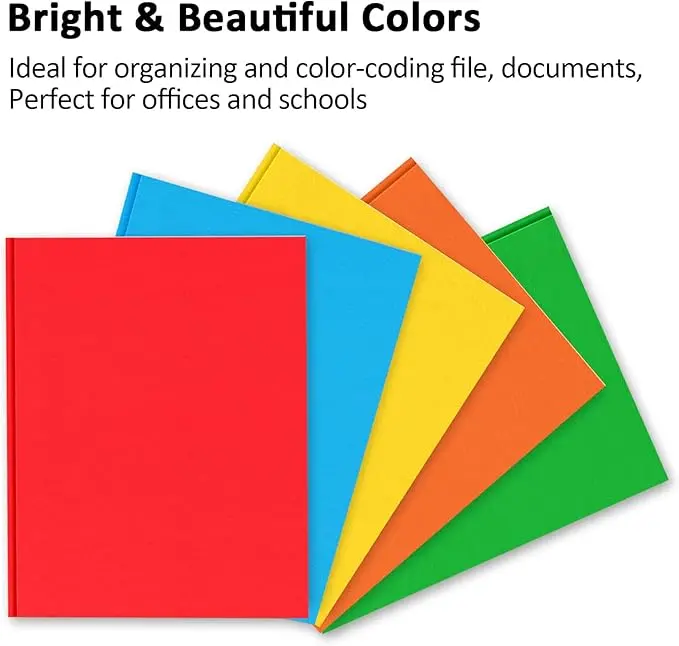 Folders with Pockets and Prong with Fasteners (5 Pack, Assorted Colors),Durable Plastic Pocket Folders with Prongs,Tear Resistant,2 Pocket 3 Prong Folders for Schoolwork & Office,Letter Size