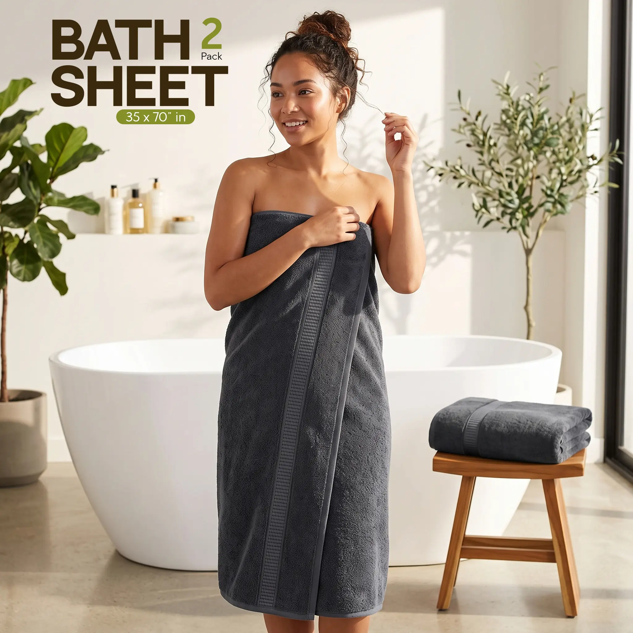 Utopia Towels Jumbo Bath Sheets 2 Pack, 35 x 70 Inch, 100% Ring Spun Cotton, 600 GSM, Extra Large, Soft, Highly Absorbent & Quick Dry Bath Towels