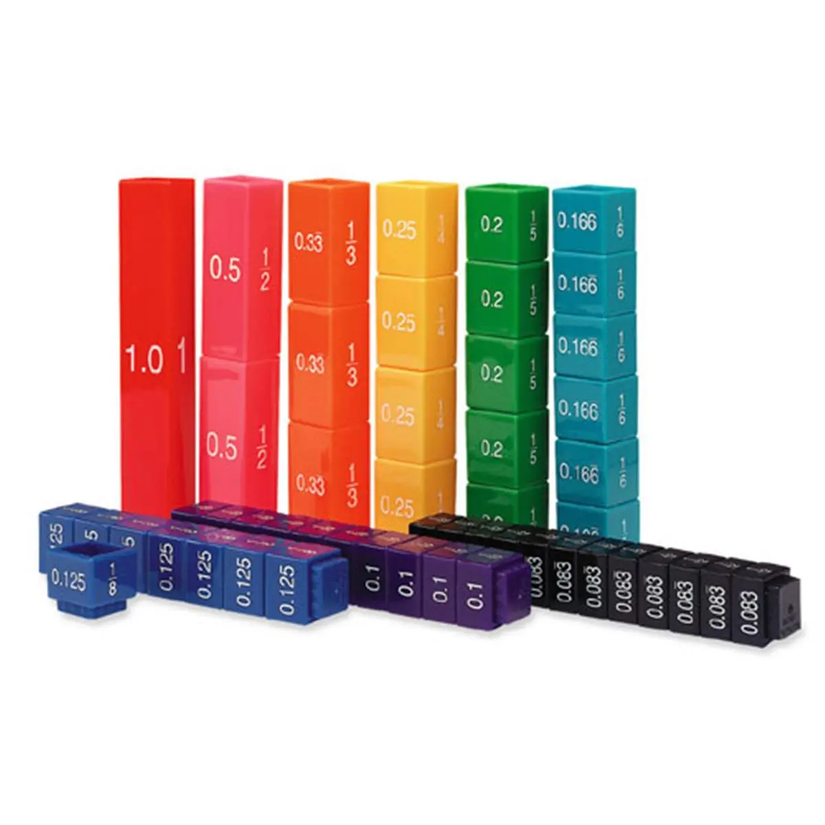 Learning Resources Fraction Tower Cubes, Color-Coded Math Learning Blocks for Students’ Visual Equivalencies & Percents Practice (LER2509), Visual Representation