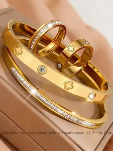 4-piece set of French elegant and fashionable classic bracelets and rings, made of 304 stainless steel material, suitable for daily wear and important occasions