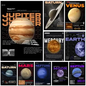 Planets and Universe Retro Space Mars Venus Moon s Astronomy Prints Poster Sticky Wall Art Printing Waterproof Modern Aesthetic Home Living Bedroom Decor Trendy Room Decoration Gift Durable High Quality