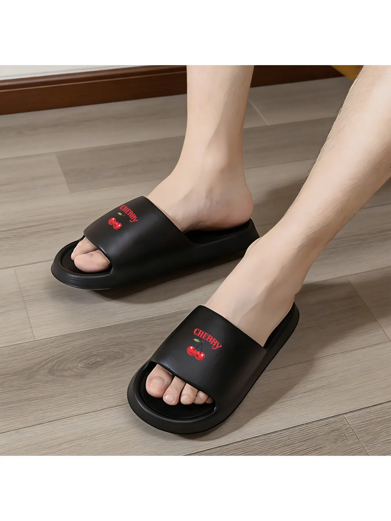 Cherry Slippers Women's Men's Indoor Home Shoes with Cute Red Cherry Print Comfortable Non-Slip Soft Sole Summer House Slippers for Daily Wear