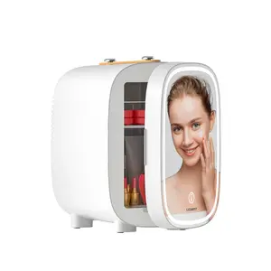 4L Mini Skincare Fridge, Low Noise, 3-Level Dimmable LED Mirror, Cool&Warm Modes, Holds Up to 6 Cans, 120V AC/12V Car/USB Compatible, Mini Fridge