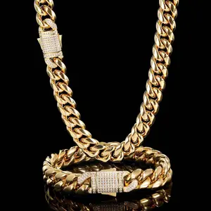 UJ Stylish 10mm316L Stainless Steel CZ Cuban Link Chain For Men and Women Necklace Jewelry
