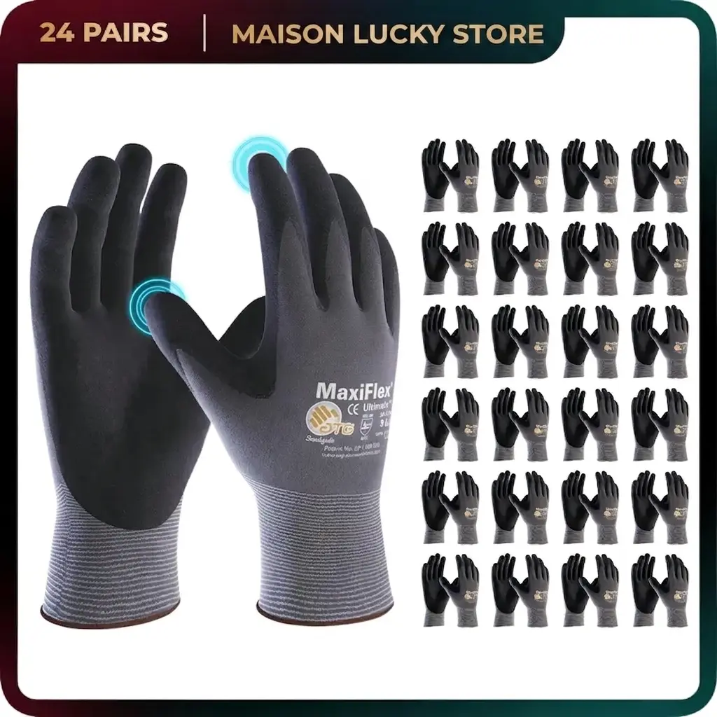 12/24 Pares Guantes Para Trabajo - MaxiFlex Foam Work For Men - Enhanced Grip Maxi Flex Nitrile Gloves Coated