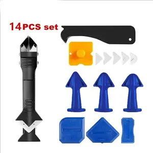 14Pcs Silicone Caulking Tools Set, 3-in-1 Sealant Finishing Tool with Stainless Steel Blade, Caulk Remover Scraper, Angle Grout Scraper for Bathroom, Kitchen, Window, Sink Joint