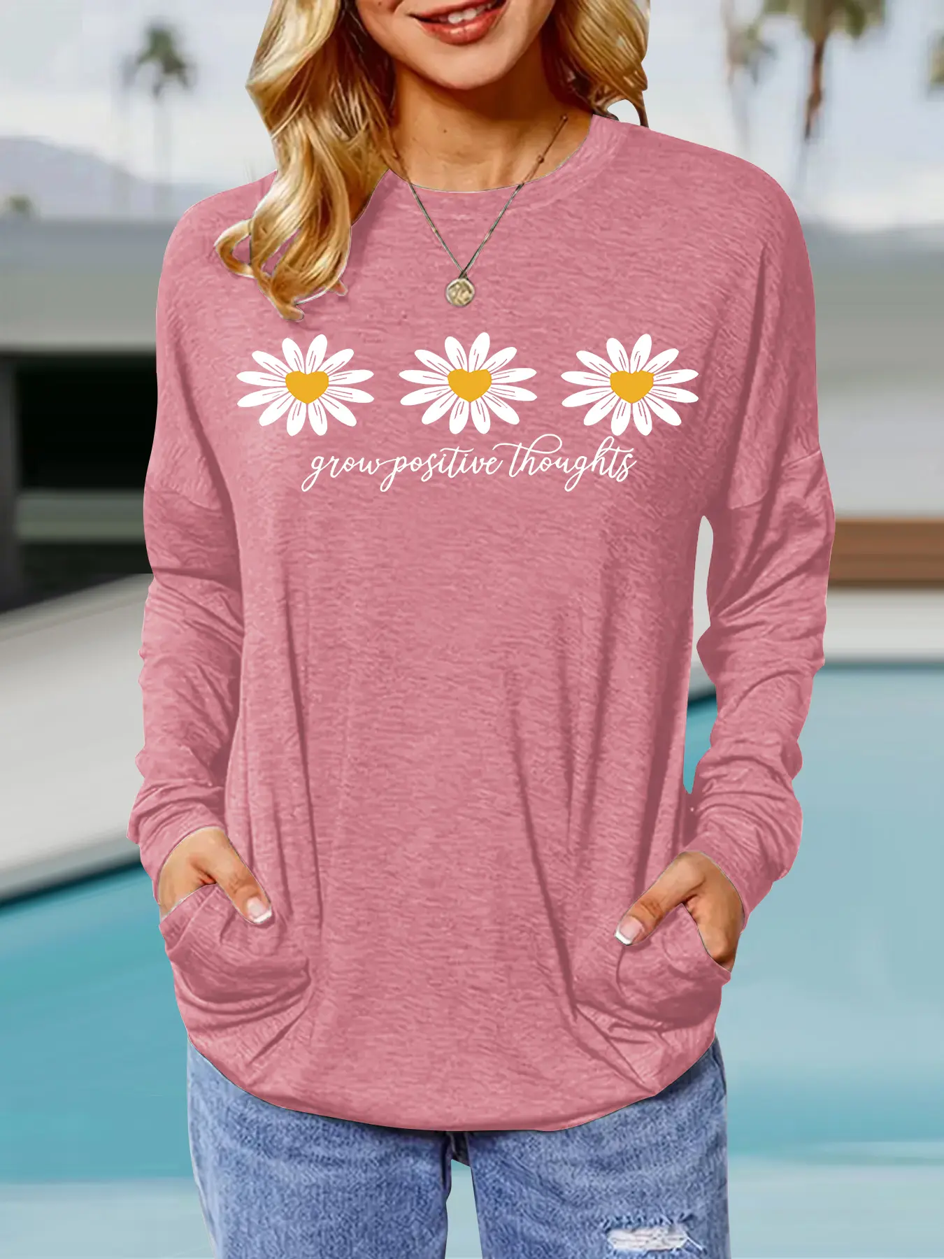Women's Floral Print Round Neck Long Sleeve Pullover Sweater, Casual Loose Fit Spring & Fall Fashion, Comfortable Daily Wear