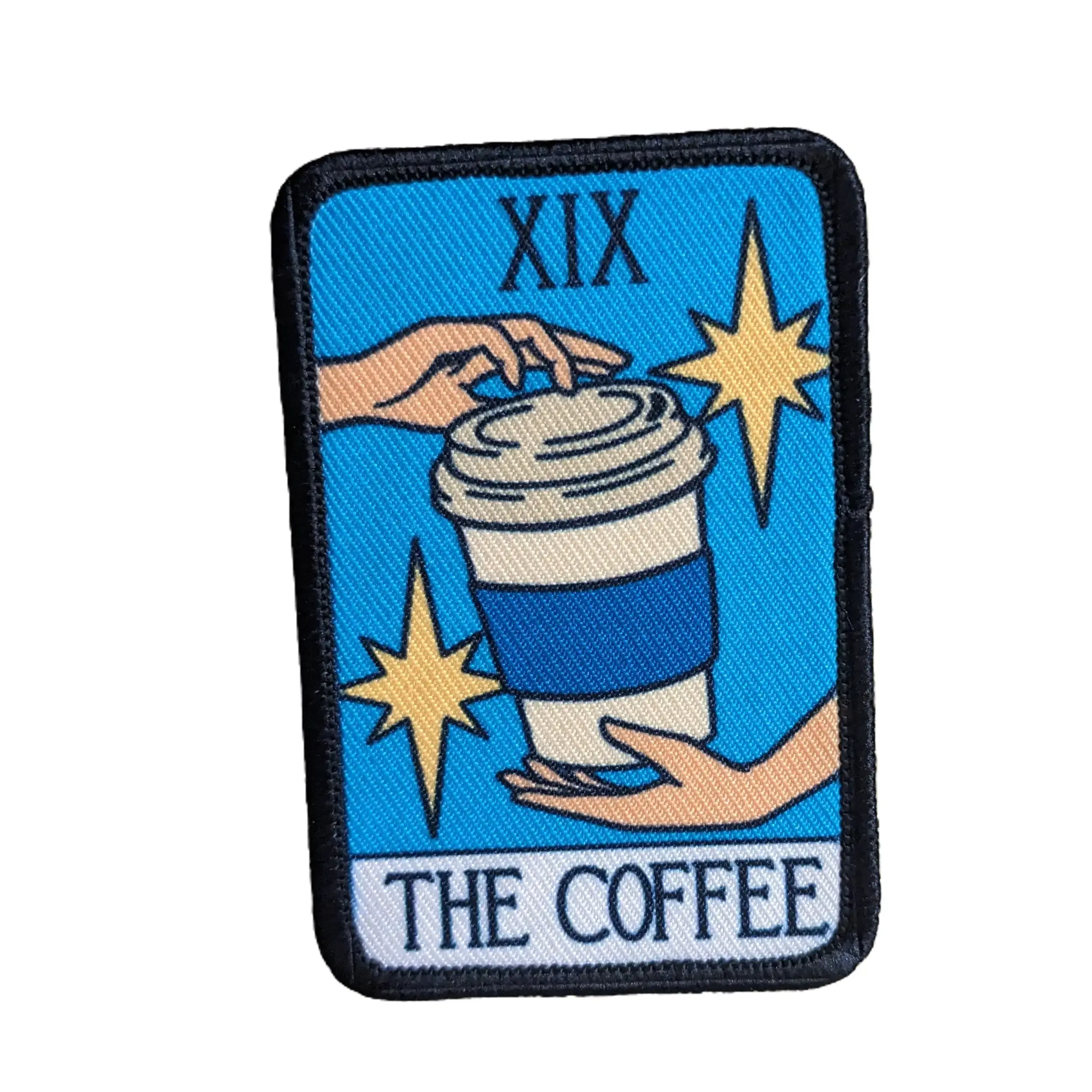 The Coffee tarot card funny cute  2"x3" morale patch with hook and loop backing