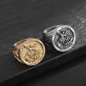 2025 New HIPHOP ring titanium steel golden Archangel St. Clair exorcism men's ring