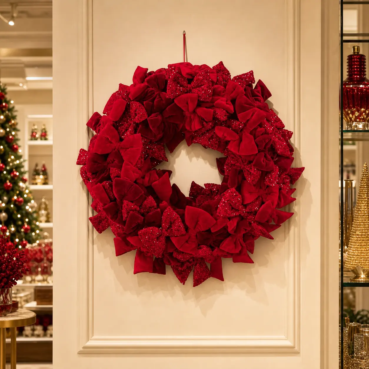 3.5 FT Red Velvet Sequin Bow Wreath