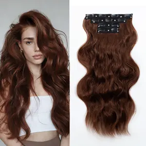 [ Qbeauty ] Hot Cinnamon Red Clip- in Synthetic Hair Extensions Long Wavy 4PCS Thick Hairpieces Double Weft Natural Hair Extensions for Women