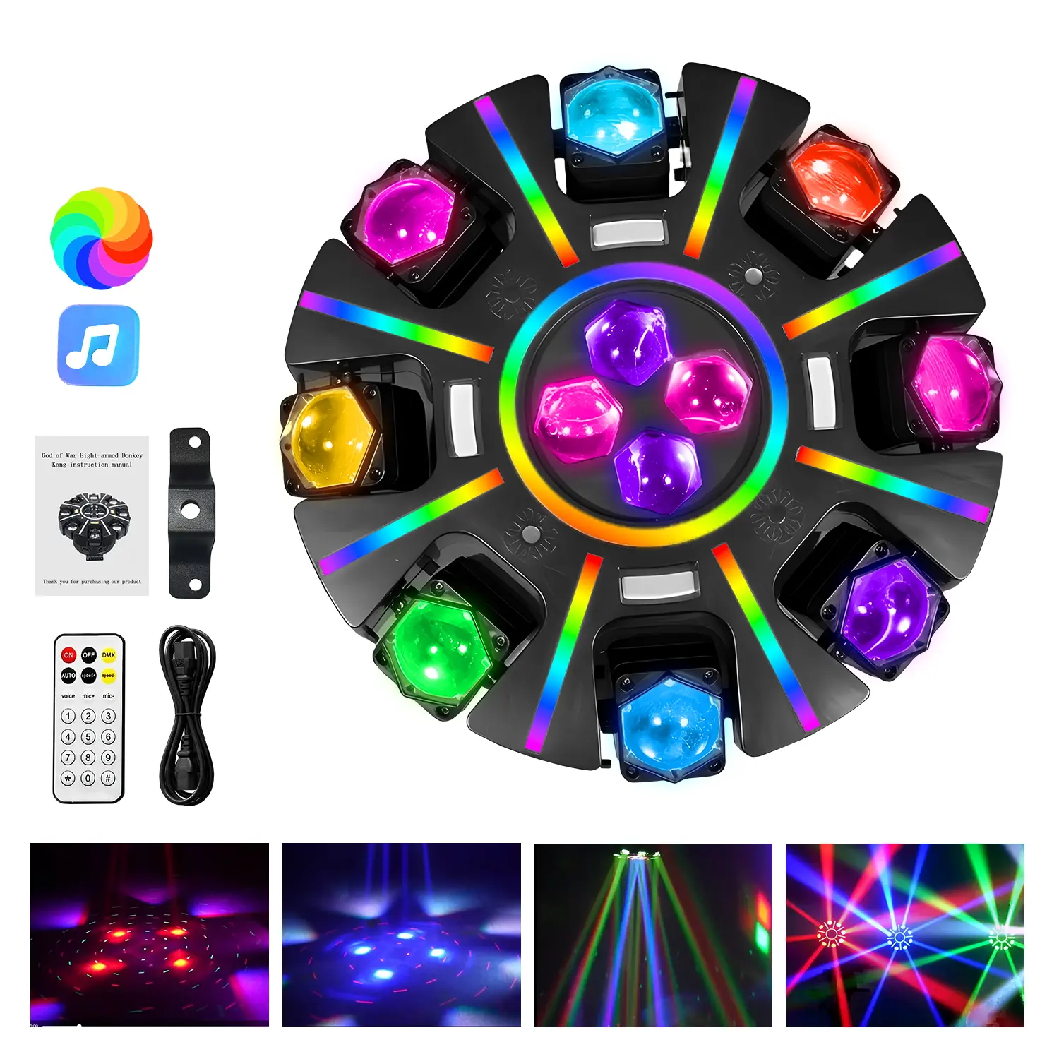 XDV 8-Eye Rectangle RGBW Moving Head Stage Light - 100mw Red & Green Laser, 38 RGB Strips, Strobe, DMX512, 0-100% Dimming, Sound-Active Club Light for KTV, Bar, Club Lights  HalloweenDay