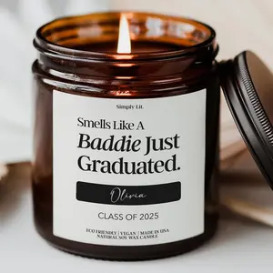 Funny Baddie Graduated Candle Custom Graduation Gift for Graduate Class of 2025 Grad Gift Grandson College High School Graduation, Birthday Gift For Him