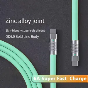 USB-C Type-C Silicone Cable 1m/2m, Type C Charging, Super Fast Charge 6a, Durable Flexible High-Speed Data Transfer, 60w Power Consumption
