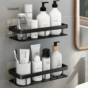Bathroom Shelf, 1 Count Wall Mounted Punch Free Bathroom Storage Rack, Bathroom Organizer, Home Organizer for Bathroom, Home Supplies