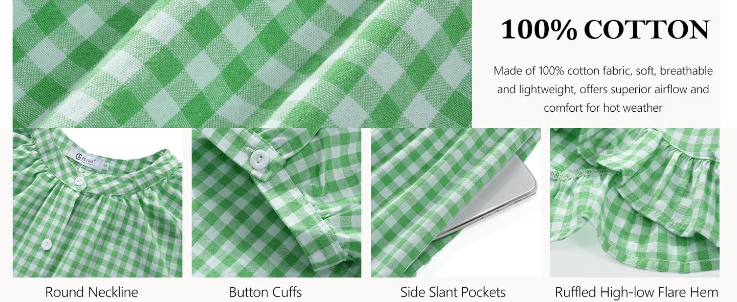 YeeZaa Women's Gingham Pajamas Set 2 Piece Shorts Sets Pj Sets Pjs 100% Cotton Puff Sleeve Ruffle Babydoll Shirt & Plaid Shorts Maternity Pregnancy Button Down Checkered Sleepwear Lounge Outfits 2026 Summer Sets #Summervibes