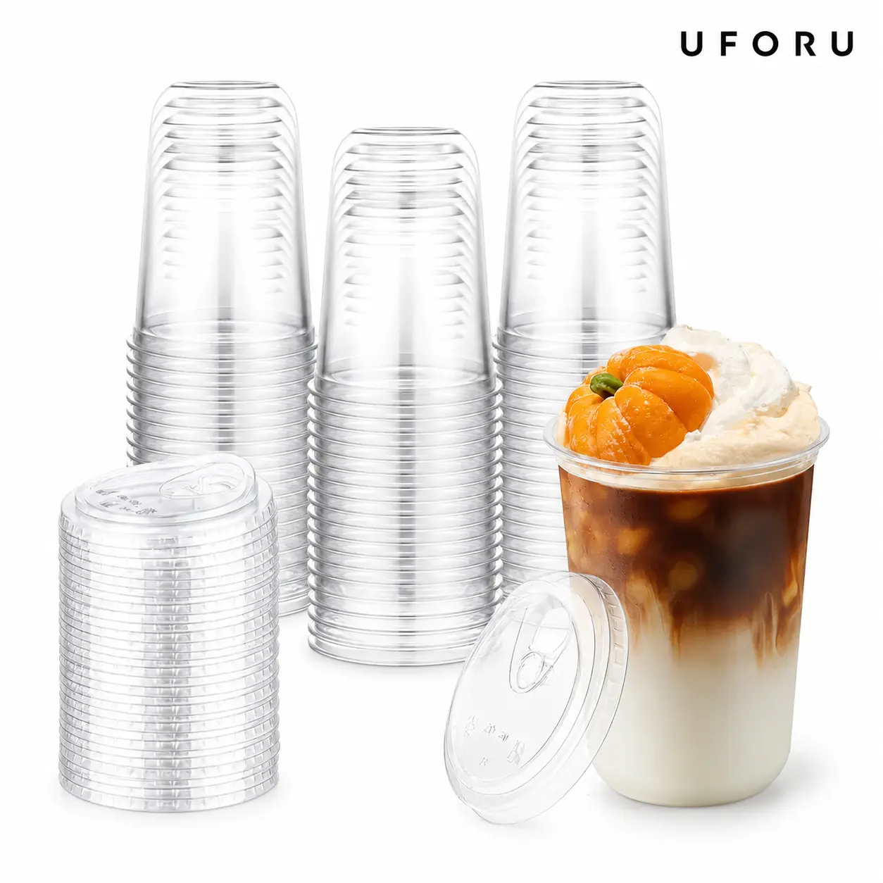 50 Pack 500ml / 16.9oz Disposable Iced Coffee Cups with Strawless Sip Lids, Pink & Clear Plastic To Go Cups for Cold Drinks, Iced Coffee, Smoothies, Juice, Parties, Weddings and Catering