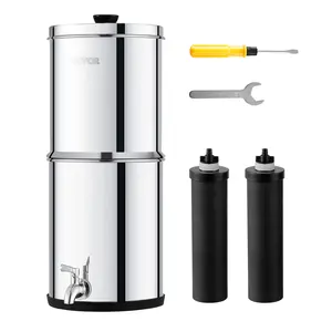 VEVOR Gravity-fed Water Filter System, 2.25G 304 Stainless-Steel Countertop System, Water Filtration System, Reduces Lead and up to 99% of Chlorine, with 2 Carbon Filters & Spigot, for Home Camping R