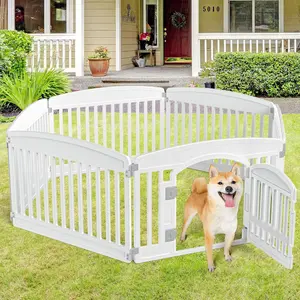 Dog Playpen 6-Panel 24" Pet Playpen with Door Indoor/Outdoor Dog Pen 84 x 84 x 24 Foldable Customizable White Pet Playpen for Medium and Large Dogs Safe Secure Design Durable Easy to Clean Material