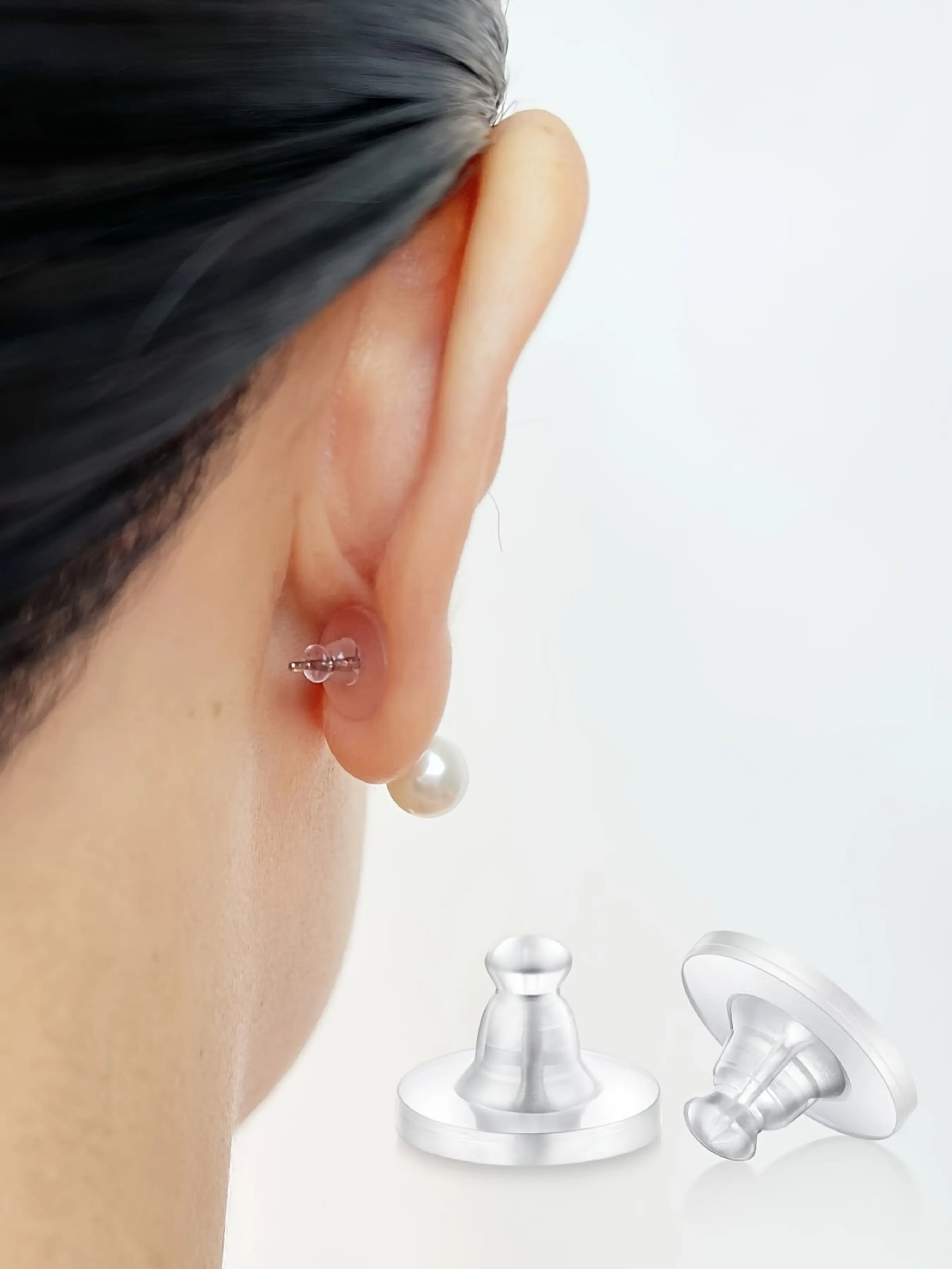 Hypoallergenic Silicone Earring Backs, Clear Rubber Earring Safety Back Stoppers, Soft Clutch Ear Locking with Pad, Pack of 20/50/100, Transparent Earring Backs, Jewelry Accessory