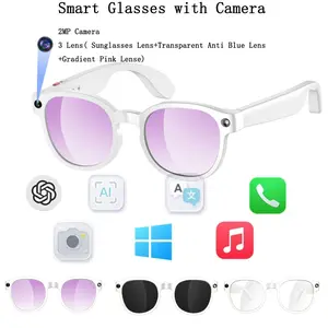 1080P Video Recording AI Glasses, 2MP Camera Anti-Shake Smart Glasses, 3 Lens(Sunglasses +Anti Blue Lens+Gradient ),270Mah Battery ,Sunglasses, Support Photo/Video/Audio Recording, Real Time Translation ,Bluetooth Calling