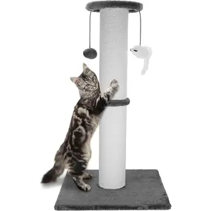 Cat Scratching Post 34 Inches Heavy Duty and Thicker Cat Scratching Post Sisal Rope with Hanging Ball and Mice Scratching Post for Indoor Cats and Adult(Grey)