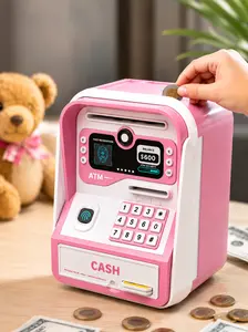 High-Capacity Electronic ATM Piggy Bank for Kids – Gift-Worthy Money Saving Box with Simulated Fingerprint Lock, Card Insertion, Password Code, Auto Bill Feeder, Music Playback, Auto Door Open, ABS Construction