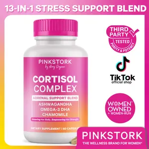 Pink Stork Cortisol Supplements for Women | Stress + Adrenal Support | Organic Ashwagandha, Omega 3 DHA, Chamomile | 1 Month Supply | Added Saffron + Vitamin D