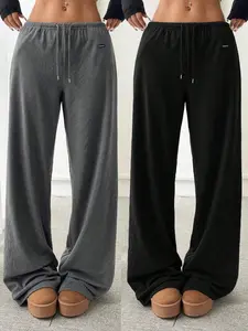 Women's Solid Adjustable Drawstring Waist Sweatpants, Casual Comfy Pants for Daily Wear, Ladies Bottoms for Fall & Winter