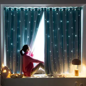 Starry Sky Pattern Double Layer Curtain, 2 Counts Modern Simple Blackout Curtain, Window Curtain for Home Living Room Bedroom Decor