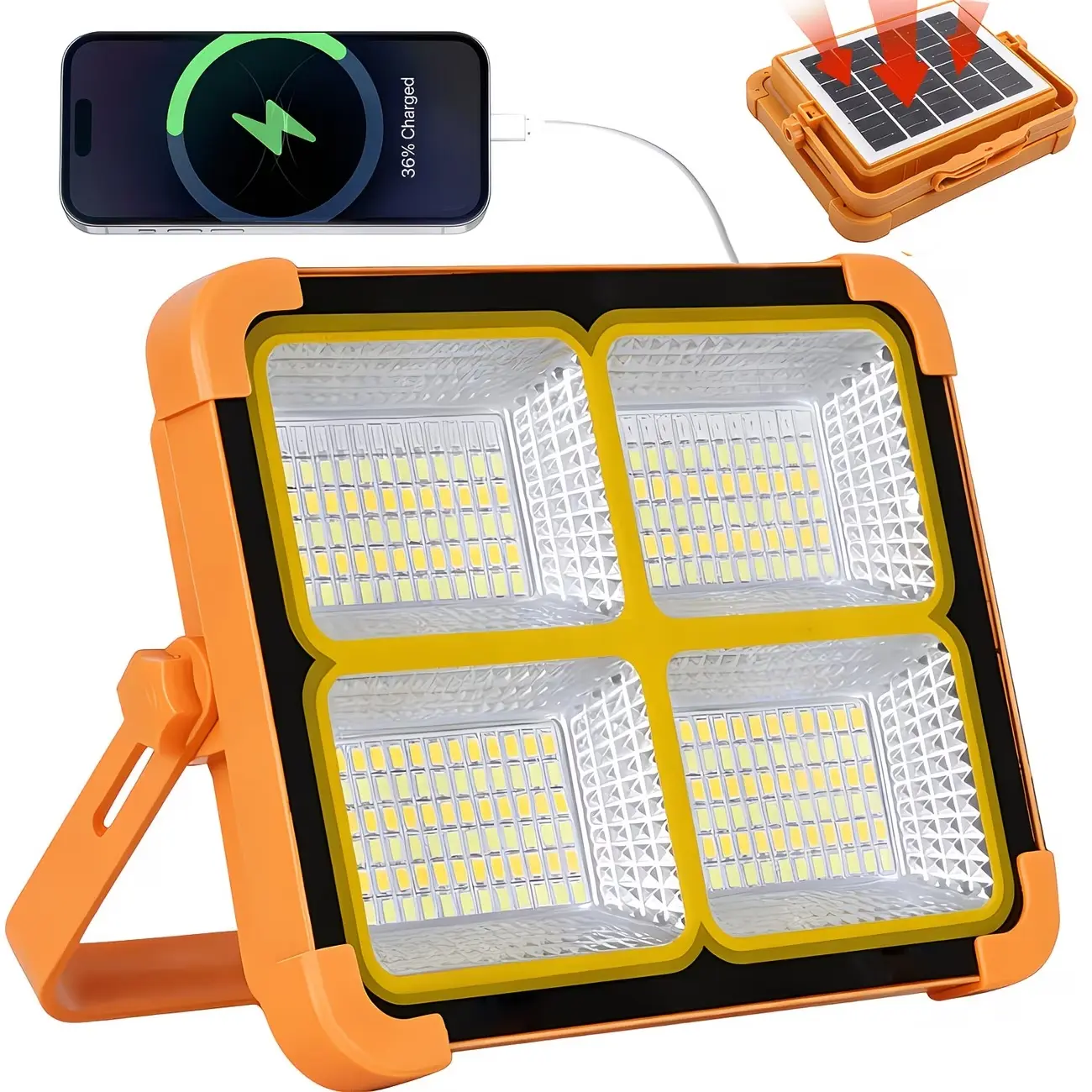 Upgraded 2400 mAh solar emergency light, waterproof portable LED work light with carry handle, 6 lighting modes, 180° rotation, portable solar camping light, outdoor camping emergency charger, ideal for camping, emergencies, night fishing, and repairs