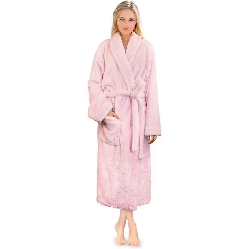 Womens Plush Soft Robe Fluffy, Warm, Fleece Sherpa Shaggy Bathrobe