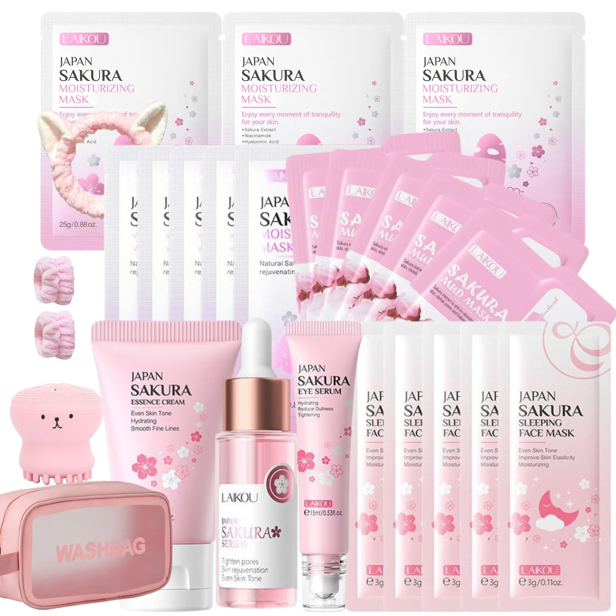 25PCS SAKURA Skin Care Set Women Beauty Gift Sets Korean Skin Care Kit, Face Cream, Serum, Eye Serum , Sleeping ,Masks , Clay Masks , Moisturizing Masks for Women Teen Girls Mom Daughter Mother's Day Christmas Birthday(25PCS/34PCS)