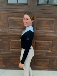 Black and White Equestrian two tone long sleeve show shirt logo on sleeve