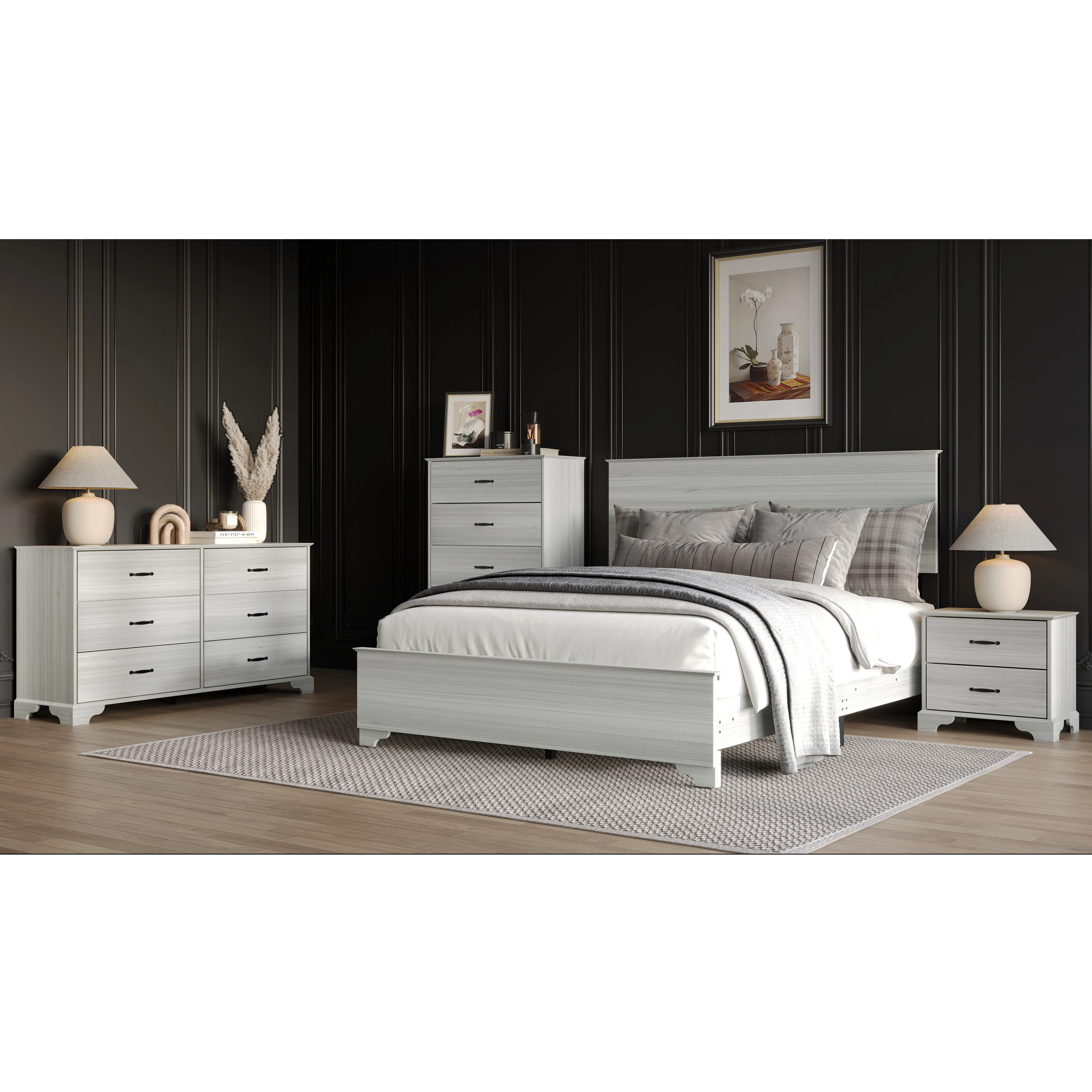 Favorer Harley 4-Piece Modern Light Gray Bedroom Furniture Set - Include Bed Frame, Chest, Dresser, Nightstand