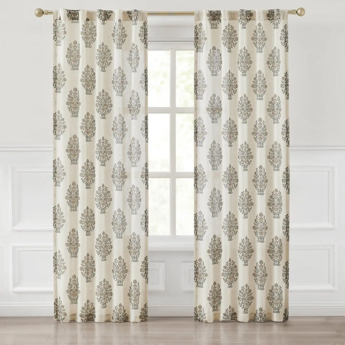 Lush Decor Sofia Floral Block Bouquet Linen-Textured Window Curtain Panels Pair, 37x84 in, Soft Pastels, 95% Polyester, Boho Vintage Style, Light-Filtering (Allows Some Light Through), Moderate Privacy, Machine Washable